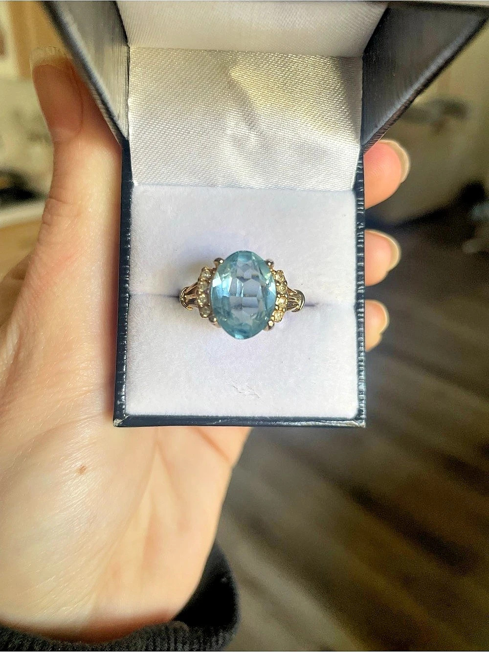 Vintage Gold- Filled ESPO Blue Stone Ring 💍 ✨ SZ 8